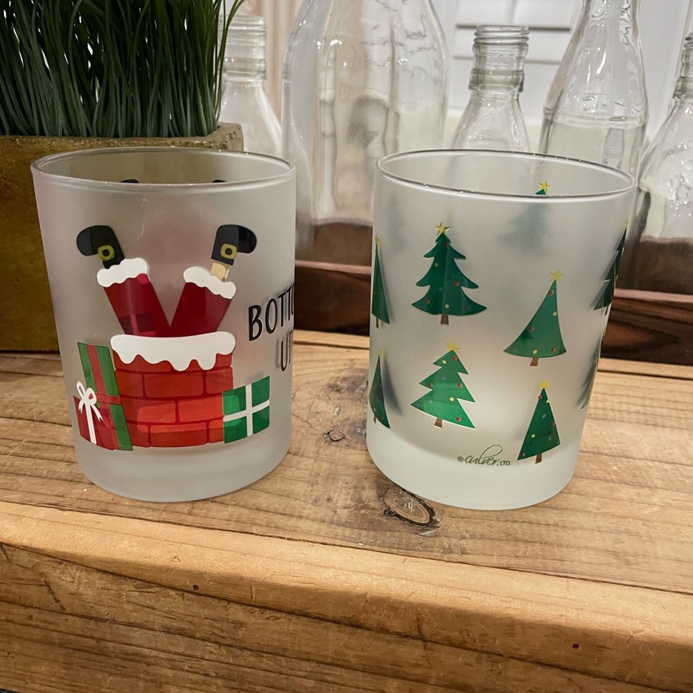 ALBERTO CULVER “CHRISTMAS PARTY ”OLD FASHION FROSTED BAR GLASSES”